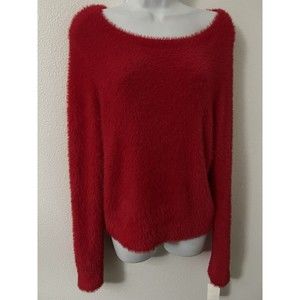 Bar III $60 Women's Fuzzy Sweater Stretchy Red  Medium New Holiday Macy’s Cozy